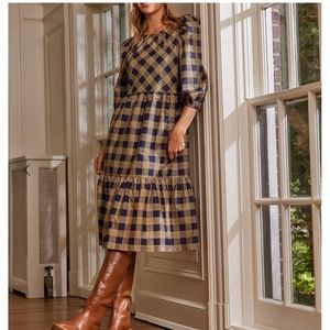 Summersalt tiered check midi dress Med